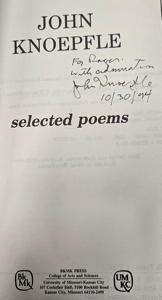John Knoepfle: Selected Poems [Signed Copy] by: Knoepfle, John