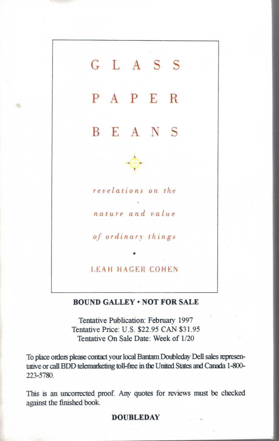 Glass, Paper, Beans by: Cohen, Leah Hager