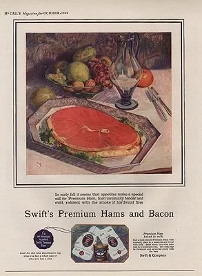ORIG VINTAGE 1924 SWIFT'S PREMIUM HAM ADillustrator- N/A