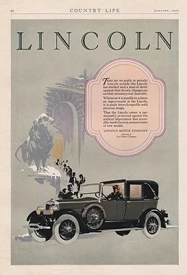 ORIG VINTAGE 1927 LINCOLN CAR ADillustrator- N/A