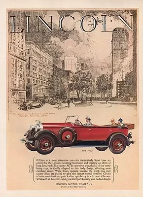 ORIG VINTAGE 1928 LINCOLN SPORT TOURING CAR ADillustrator- N/A