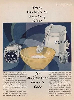 ORIG VINTAGE 1928 SNOWDRIFT SHORTENING ADillustrator- Rene  Clarke