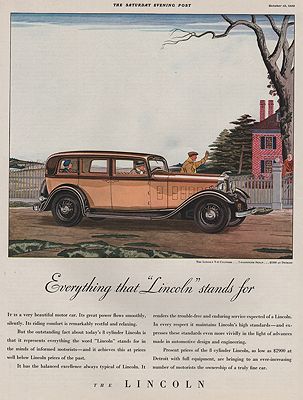 ORIG VINTAGE 1932 LINCOLN CAR ADillustrator- James  Williamson - Product Image