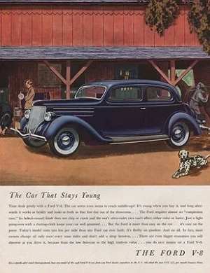 ORIG VINTAGE 1936 FORD V-8 CAR ADillustrator- James  Williamson