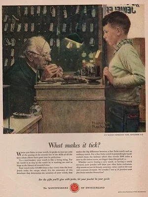 ORIG VINTAGE 1951 SWISS WATCHMAKERS ADillustrator- Norman   Rockwell