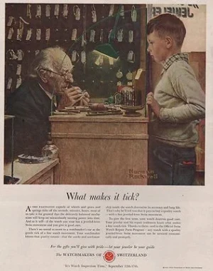 ORIG VINTAGE 1951 SWISS WATCHMAKERS ADillustrator- Norman   Rockwell
