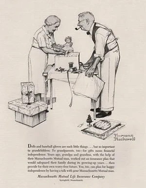 ORIG VINTAGE 1953 MASS MUTUAL LIFE INSURANCE ADillustrator- Norman  Rockwell