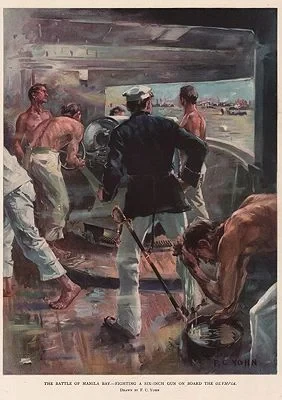ORIG VINTAGE COLOR PRINT/ NAUTICAL BATTLE SCENE FROM THE SPANISH-AMERICAN WARYohn (Illust.), F.C., Illust. by: F.C.  Yohn