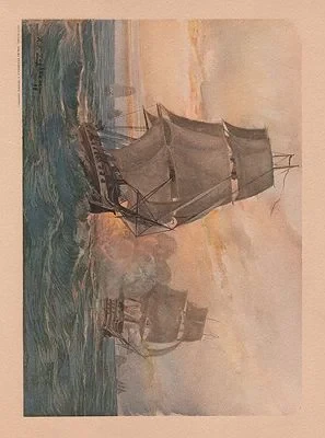 ORIG VINTAGE COLOR PRINT/ NAUTICAL BATTLE SCENE FROM THE SPANISH-AMERICAN WARZogbaum (Illust.), Rufus F., Illust. by: Rufus  Zogbaum
