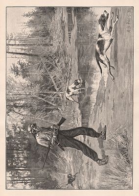 ORIG VINTAGE HUNTING PRINT/ HUNTER WITH RIFLE FOLLOWING HIS HOUNDSFrost (Illust.), A.B., Illust. by: A.B.  Frost
