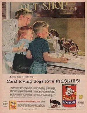 ORIG VINTAGE MAGAZINE AD - 1956 FRISKIES DOG FOOD ADillustrator- Douglas  Crockwell