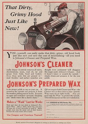 ORIG VINTAGE MAGAZINE AD = 1916 JOHNSON'S CAR WAX ADillustrator- N/A - Product Image