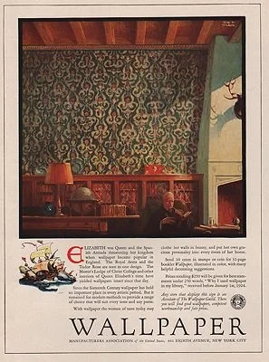 ORIG VINTAGE MAGAZINE AD / 1923 WALLPAPER MANUFACTURERS ASSOCIATION ADillustrator- Edward A.  Wilson