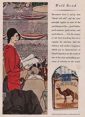 ORIG VINTAGE MAGAZINE AD / 1929 CAMEL CIGARETTES ADillustrator- Carl  Erickson