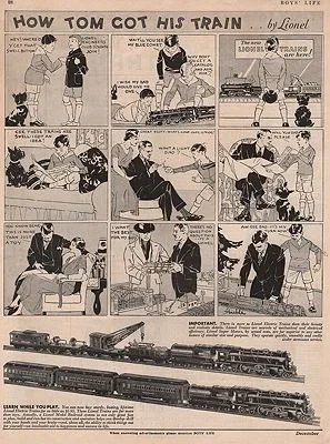 ORIG VINTAGE MAGAZINE AD / 1932 LIONEL TRAIN AD illustrator- N/A