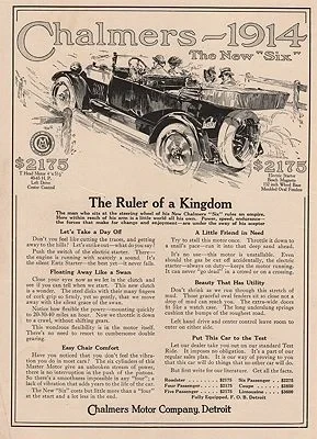 ORIG VINTAGE MAGAZINE AD/ 1914 CHALMERS MOTOR CO. ADillustrator- N/A