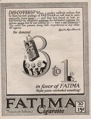 ORIG VINTAGE MAGAZINE AD/ 1915 FATIMA CIGARETTE ADillustrator- N/A