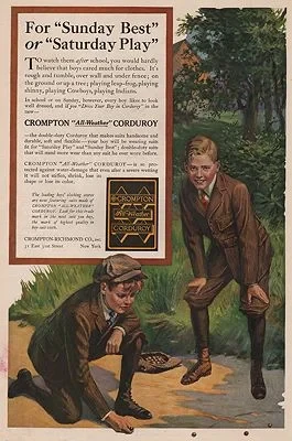 ORIG. VINTAGE MAGAZINE AD/ 1919 CROMPTON CORDUROY ADillustrator- N/A