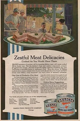 ORIG. VINTAGE MAGAZINE AD: 1919 DELICIA CANNED MEAT ADillustrator- N/A