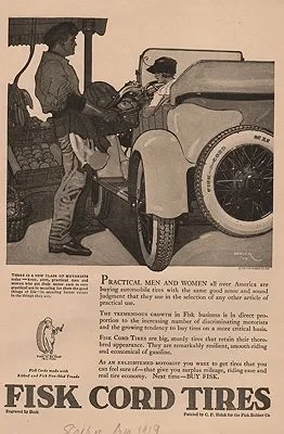 ORIG VINTAGE MAGAZINE AD/ 1919 FISK TIRE ADillustrator- Peter  Helck