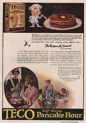 ORIG VINTAGE MAGAZINE AD/ 1919 TECO PANCAKE FLOUR ADillustrator- Maud Tousey  Fangel