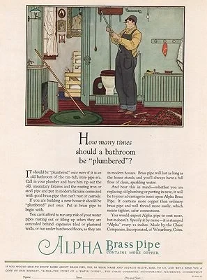 ORIG VINTAGE MAGAZINE AD/ 1927 ALPHA BRASS PIPE ADillustrator- Floyd  Davis