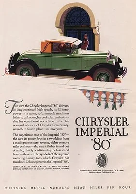 ORIG. VINTAGE MAGAZINE AD: 1927 CHRYSLER IMPERIAL 80 CAR ADillustrator- N/A