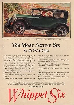 ORIG VINTAGE MAGAZINE AD/ 1927 WHIPPET SIX CAR ADillustrator- N/A