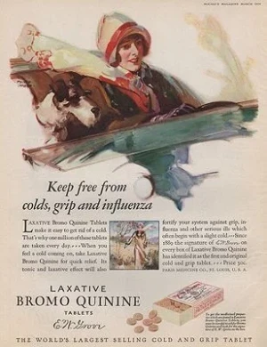 ORIG VINTAGE MAGAZINE AD/ 1928 BROMO QUININE ADillustrator- Philip  Lyford