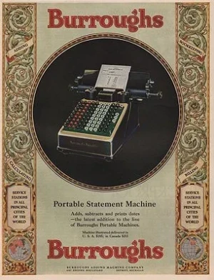 ORIG VINTAGE MAGAZINE AD/ 1928 BURROUGHS ADDING MACHINE illustrator- N/A