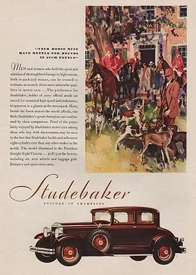 ORIG VINTAGE MAGAZINE AD/ 1929 STUDEBAKER CAR ADillustrator- Harry  Timmins