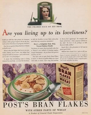 ORIG VINTAGE MAGAZINE AD/ 1930 POST BRAN FLAKES CEREAL ADillustrator- N/A