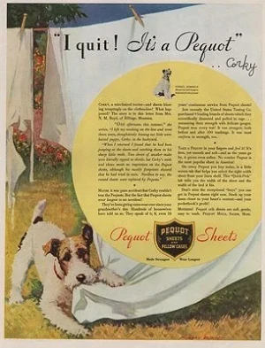ORIG VINTAGE MAGAZINE AD/ 1933 PEQUOT SHEETS ADillustrator- Morgan  Dennis