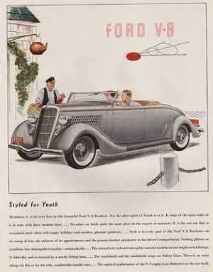 ORIG VINTAGE MAGAZINE AD/ 1935 FORD V-8 ROADSTER ADillustrator- James  Williamson