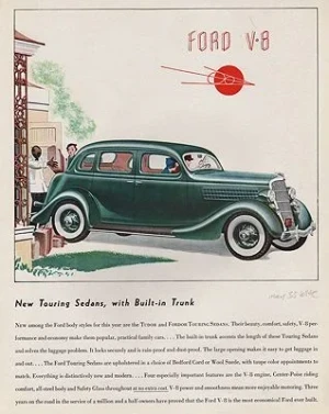 ORIG VINTAGE MAGAZINE AD/ 1935 FORD V-8 SEDAN ADillustrator- James  Williamson