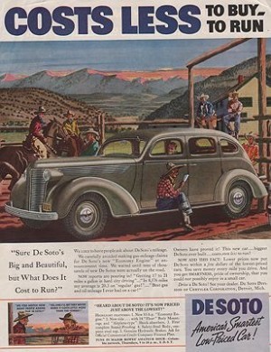 ORIG VINTAGE MAGAZINE AD/ 1937 DESOTO CAR AD illustrator- Leslie  Saalburg