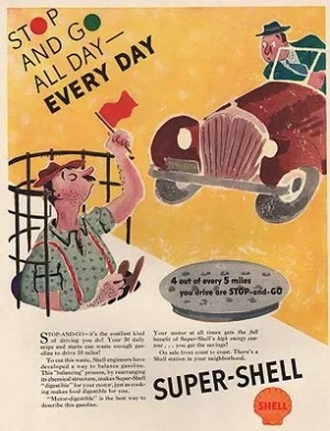 ORIG. VINTAGE MAGAZINE AD: 1937 SHELL GAS ADillustrator- William  Steig