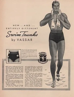 ORIG VINTAGE MAGAZINE AD/ 1937 VASSAR SWIM TRUNKS ADillustrator- N/A