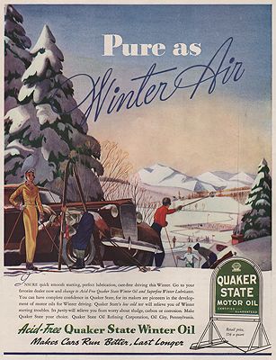 ORIG VINTAGE MAGAZINE AD/ 1938 QUAKER STATE MOTOR OIL ADillustrator- George  Hughes