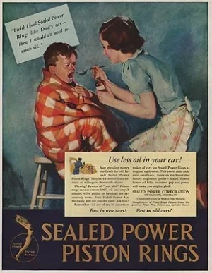 ORIG VINTAGE MAGAZINE AD/ 1938 SEALED POWER PISTON RINGS ADillustrator- Harry   Anderson
