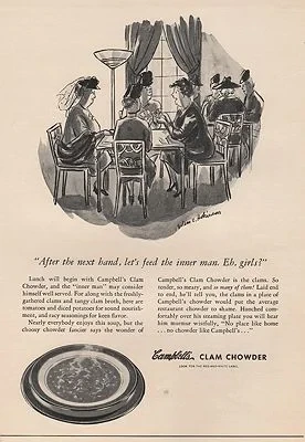 ORIG VINTAGE MAGAZINE AD/ 1940 CAMPBELL'S CLAM CHOWDER ADillustrator- Helen  Hokinson