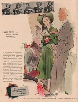 ORIG VINTAGE MAGAZINE AD/ 1940 FORSTMANN WOOLEN ADillustrator- Carl  Erickson
