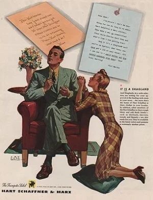 ORIG VINTAGE MAGAZINE AD/ 1940 HART SCHAFFNER & MARX ADillustrator- Jay Hyde  Barnum