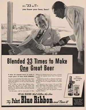 ORIG VINTAGE MAGAZINE AD/ 1940 PABST BLUE RIBBON BEER ADillustrator- N/A