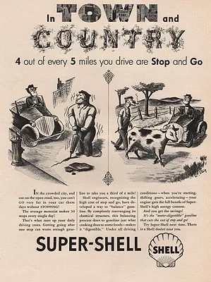 ORIG VINTAGE MAGAZINE AD/ 1940s SHELL GASOLINE ADillustrator- William  Steig