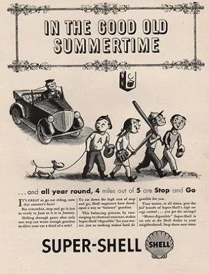 ORIG VINTAGE MAGAZINE AD/ 1940s SHELL GASOLINE ADillustrator- William  Steig