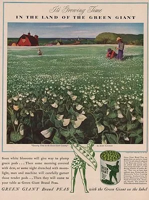 ORIG VINTAGE MAGAZINE AD/ 1942 GREEN GIANT PEAS ADillustrator- John  Clymer