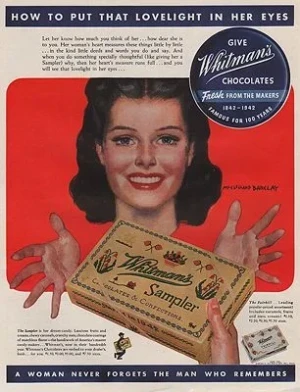ORIG VINTAGE MAGAZINE AD/ 1942 WHITMAN'S CHOCOLATES ADillustrator- McClelland  Barclay