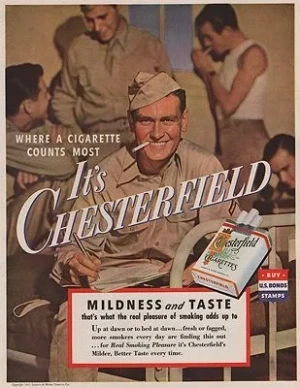 ORIG VINTAGE MAGAZINE AD/ 1943 CHESTERFIELD CIGARETTES ADillustrator- N/A