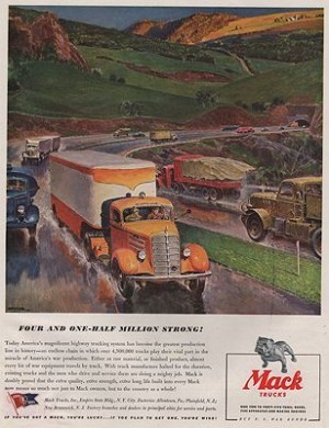 ORIG VINTAGE MAGAZINE AD/ 1943 MACK TRUCK ADillustrator- Peter  Helck